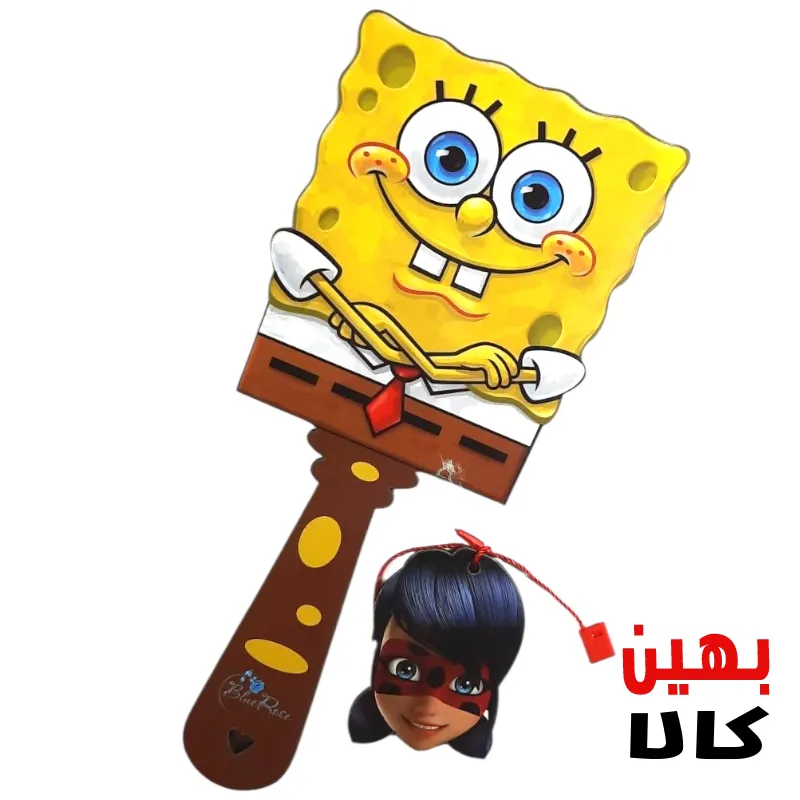 آینه چوبی دسته دار_ طرح باب اسفنجی